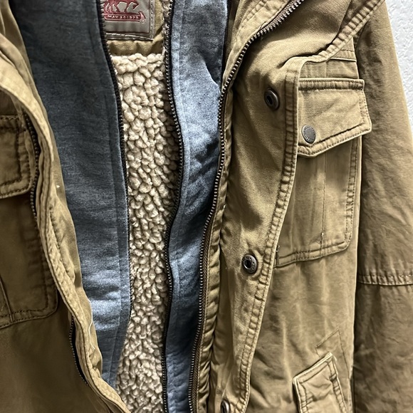 Levi's Men Small Washed Cotton Hooded Military Sherpa Lined Jacket Brown - Picture 8 of 14